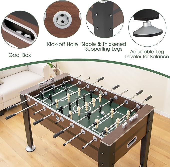 Giantex Foosball Table Adult Size - 54" Foosball Table Full Size with 2 Balls, Wood Football Table, Arcade Soccer Table Game for Kids Adults, Game Room, Home, Office, Party