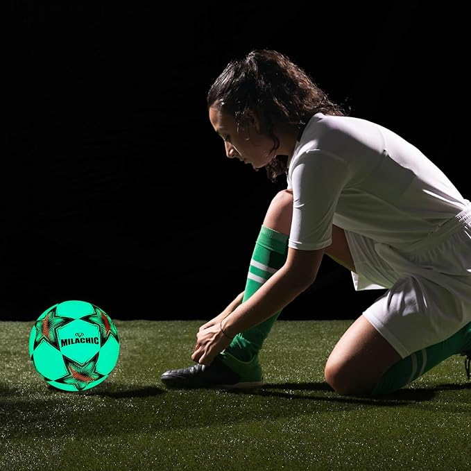 Soccer Ball, Glow in The Dark Soccer Ball Size 3/4/ 5 with Pump, Glowing Luminious Soccer Balls Gifts for Teens, Youth, Men, Women Indoor-Outdoor Soccer Training