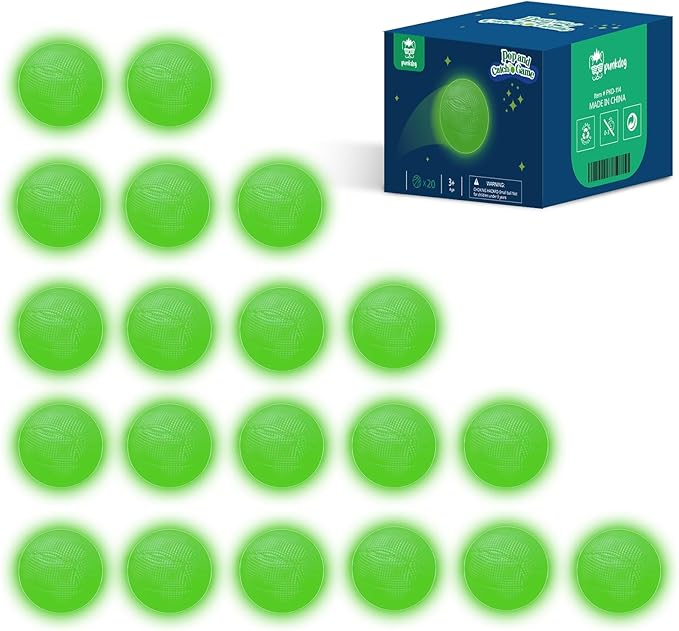punkdog 20 Glow Balls for Pop and Catch Ball Game- Outdoor Indoor Game Activities for Boys & Girls,Birthday and Christmas Party Favors Gifts for Kids Ages 4 5 6 7 8 10 12+ Years Old and Adults