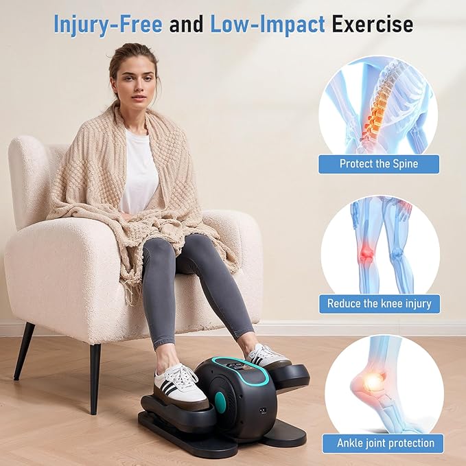 Under Desk Elliptical Machine 12 Adjustable Speeds Quiet Work Ellipse Leg Exerciser LCD Display Strap Pedals and Remote Control Elliptical Training Machines Mini Elliptical for Home Office