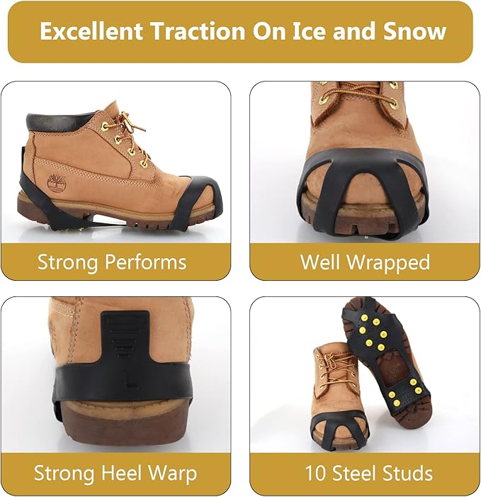 Ice Cleats for Shoes and Boots, Silicone Snow Grips, Stainless Steel Shoe Spikes, Traction Cleat Crampon for Walking on Snow, Ice Anti Slip Footwear