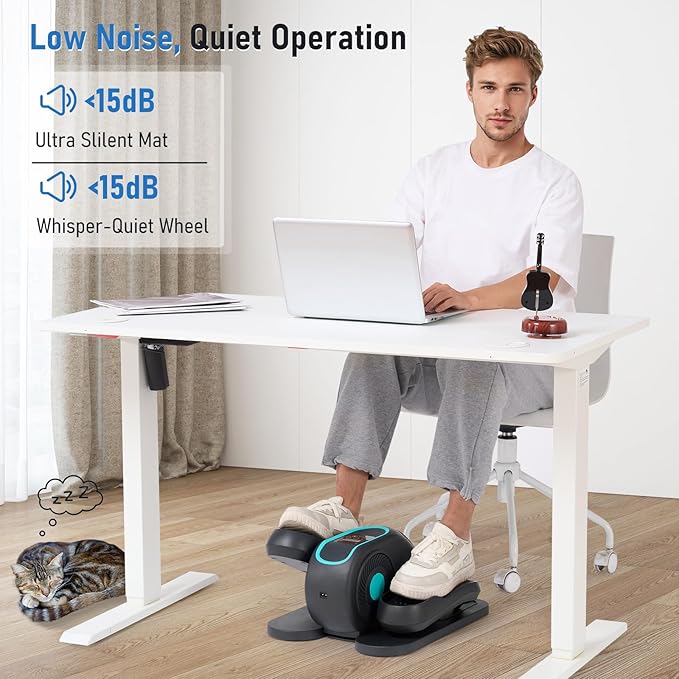 Under Desk Elliptical Machine 12 Adjustable Speeds Quiet Work Ellipse Leg Exerciser LCD Display Strap Pedals and Remote Control Elliptical Training Machines Mini Elliptical for Home Office