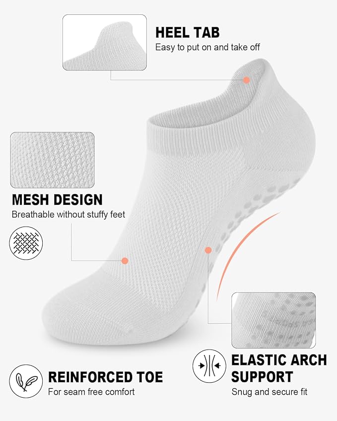 6 Pairs Grip Pilates Socks for Women, Non-slip Yoga Athletic Socks for Barre Ballet Barefoot Workout Hospital