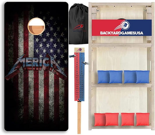 CornholeGamesUSA Pro Cornhole Boards Set | Made in USA | 3/4 Baltic Birch | No Bounce | Triple Thick Legs | Two Brace & Handles, Tournament 2x4 Regulation Set with Score Tower & Cornhole Bags