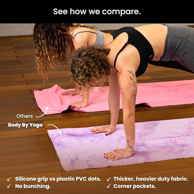 Yoga Drip Yoga Towel - Non Slip Hot Yoga Mat Towel With Corner Pockets, No-Skid Grip, and Built-in Alignment Lines | Soft, Moisture Wicking, and Sweat Absorbent | No Bunching, Stays in Place 72" x 25"