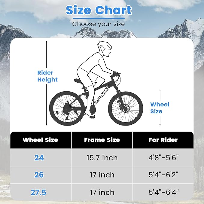 Mountain Bike 24 26 27.5 Inch, Dual Full Suspension Mens Womens Bike, 21 Speeds Dual Disc Brake Carbon Steel Bike, Boys Mens Mountain Bike for School Work Summer Camping, Birthday Gift Choice