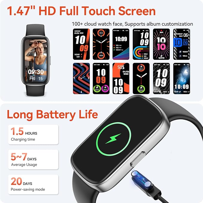 Fitness Tracker Watch with 24/7 Heart Rate Sleep Blood Oxygen Monitor, IP68 Waterproof Smart Watch, Step Calorie Counter Pedometer Health Activity Trackers and SmartWatches for Men Women