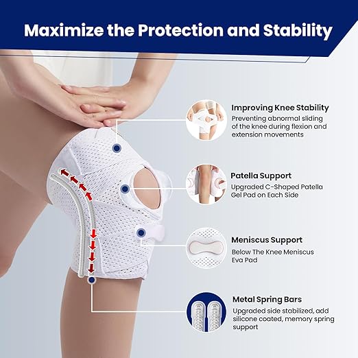 Knee Brace for Meniscus Tear, Knee Pain, Adjustable Breathable Knee Support with Side Stabilizers for Knee Pain Arthritis Recovery Joint Support, Women and Men