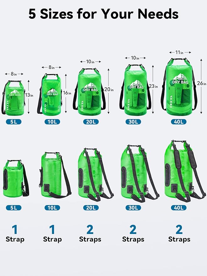 HEETA Dry Bag Waterproof for Women Men, 5L/10L/20L/30L/40L Roll Top Lightweight Dry Storage Bag Backpack with Phone Case for Travel Swimming Boating Kayaking Paddle Board Camping Beach Accessories