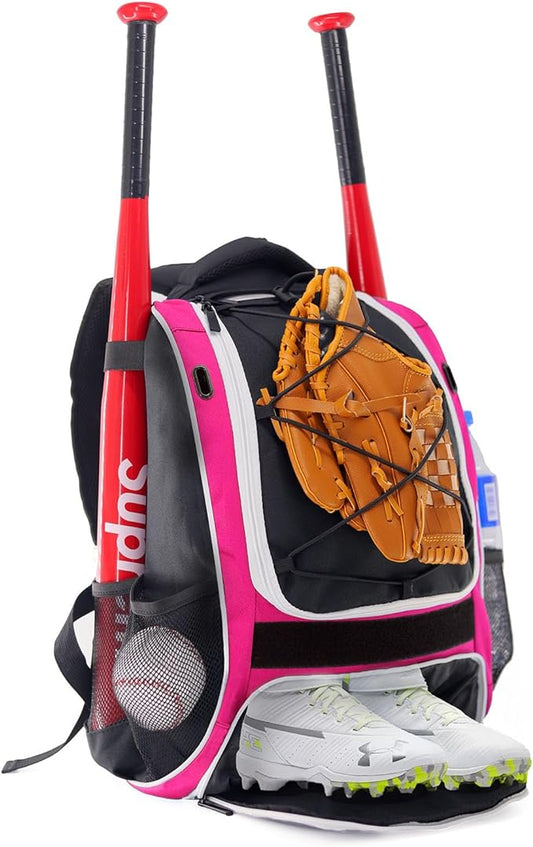 WOLT Youth Baseball Bag - Bat Backpack for Baseball, T-Ball & Softball Equipment & Gear, Bat & Glove Holder, Large Main Compartment for Helmet & accessories, Separate Shoes Compartment, Fence Hook