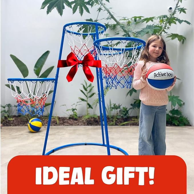 Activejoy- 4 Hoop Basketball Set - Toddler Basketball Hoop Indoor - Outdoor Play Preschool - +3 Years Old Toy. Includes 2 Balls and air Pump