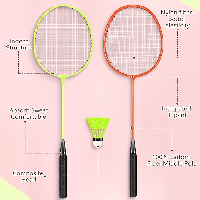 20 Pcs Badminton Rackets Set with 24 Shuttlecocks and 6 Carrying Bags, Sturdy Lightweight Badminton Rackets Racquet for Adults Beginners Indoor Outdoor Backyards