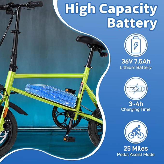 Winado Electric Bike for Adults, 14" Folding Electric Bicycle 450W Motor with Dual Disc Brakes, Max Range 25Miles(Pedal-Assist) & Speed 15.5MPH, Foldable Commuter City Ebike for Adults/Teens