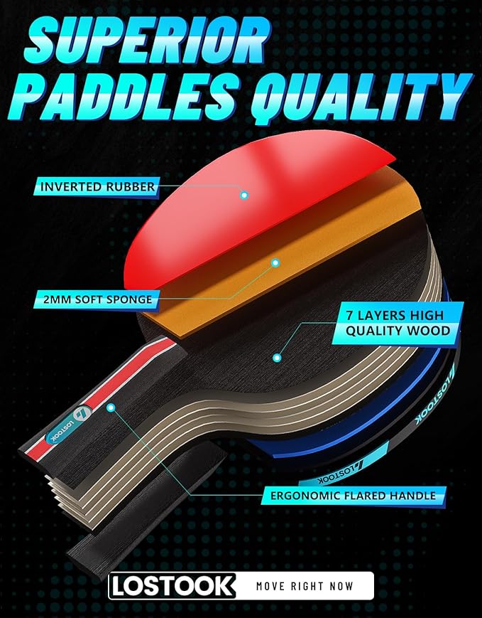 Professional Ping Pong Paddles Set of 2/4 with Portable Oxford Cloth Ping Pong Case and 3 Star Balls, Table Tennis Paddles for Adults and Family Outdoor Games
