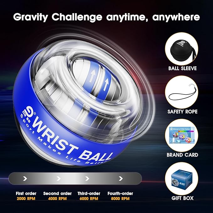 Wrist Trainer Ball Auto-Start Gyroscopic Forearm Exerciser Gyro Ball for Strengthen Arms, Fingers, Bones and Muscles