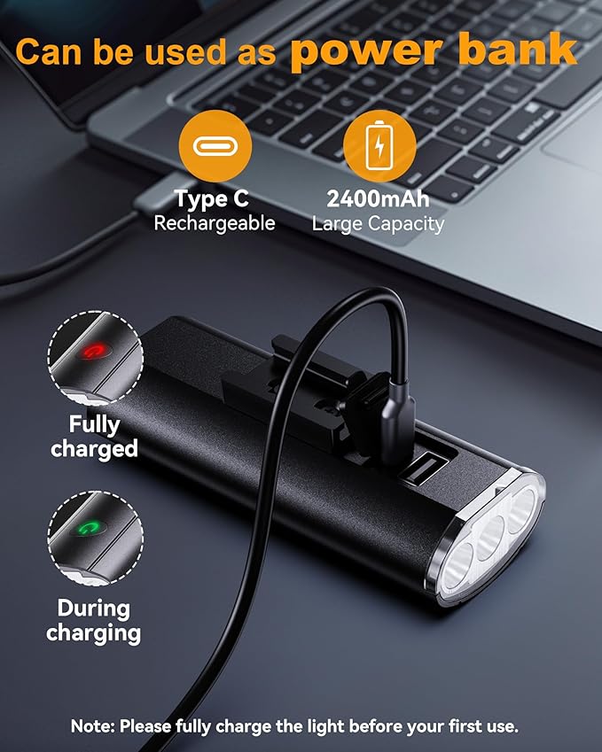 Super Bright Bike Lights for Night Riding, USB Rechargeable Mountain Bicycle Headlight, Waterproof, 6+4 Light Modes Bike Light Set for Cyclists and Commuters