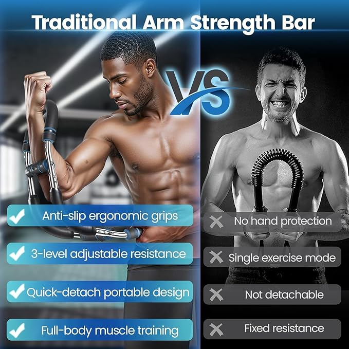 Twister Arm Trainer, Adjustable Resistance (60–110 lbs) 5Level Chest, Forearm & Biceps Strength Training Bar Portable & Detachable Home Gym Equipment with Anti-Slip Handles & Carry Bag for Men & Women