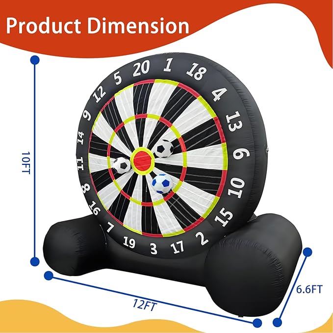 Giant Inflatable Soccer Dart Board, 10ft Inflatable Soccer Kick Darts Games with Blower & 8 Sticky Soccer Balls, Outdoor Inflatable Soccer Target Dart Board Yard Game