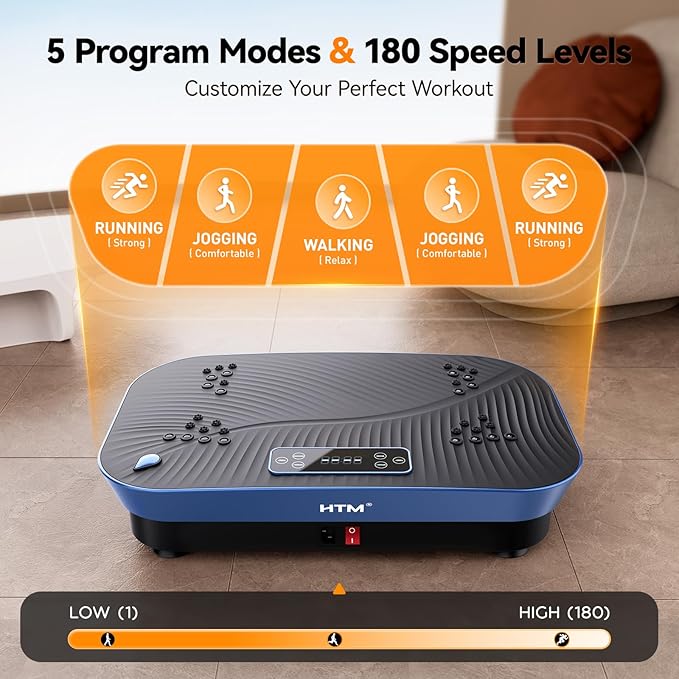 Vibration Plate Exercise Machine - 180 Speed Levels, 350 lbs Weight Capacity, Remote Control, Portable Whole Body Workout Platform for Weight Loss, Lymphatic Drainage, Home Gym Fitness Equipment