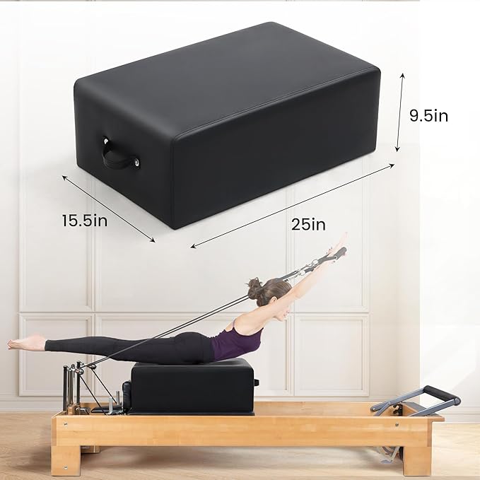 Pilates Box, Pilates Reformer Sitting Box, Vegan Leather Cover, Foam Padding with Wood Frame, for Home or Studio Workout