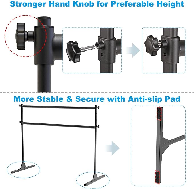 4FT/5FT/6FT Freestanding Ballet Barre 10 Height Adjustable from 11 to 47 inch Ballet Bar 350 lbs Capacity Portable Double Dance Bar for Home Workout and Stretch