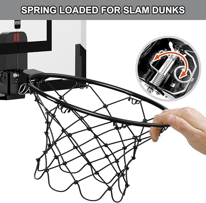 24" x 16" Large Basketball Hoop Indoor for Adults, Over The Door Basketball Hoop with Sturdy Backboard/Electronic Scoreboard, Basketball Toys Gifts Ideas for Man Kids Teens Boys Girls, Black