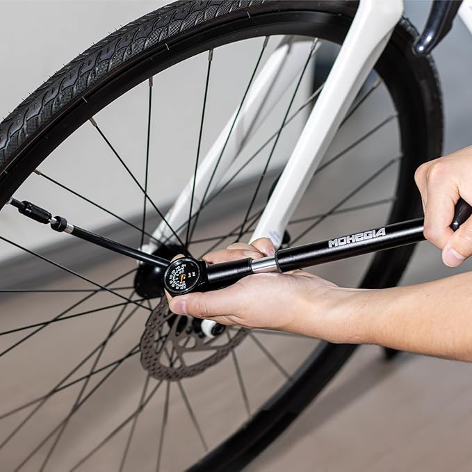 MOHEGIA Bike Frame Pump with Gauge: Protable Bicycle Pump 160 PSI - Fits Schrader & Presta Valve - Compact Mini & Durable Fast Inflation with Ball Pump Needles
