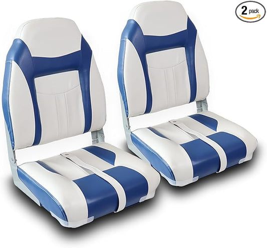 2-Pack High Back Boat Seat with Thickened Sponge Padding and Hinge, Fold-Down Boat Captain Chairs, Easy to Store, Ideal for Fishing, Sightseeing