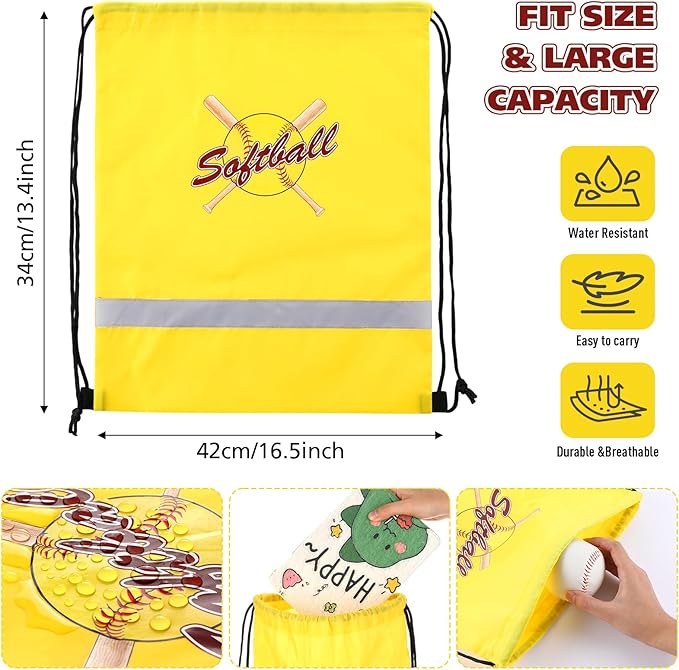 Xinnun 20 Pcs Softball Drawstring Backpack, 13.39 x 16.54 Inch Softball Bag Gym Sport Trip Party Favors Birthday Supplies