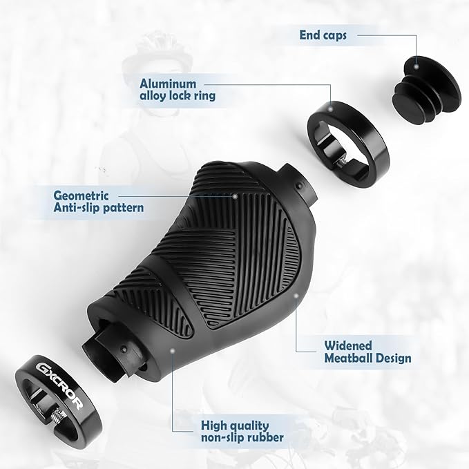 GXCROR Ergonomic Bike Handlebar Grips, Double Lock, Non-Slip Rubber, Universal 22.2mm, for MTB E-Bike
