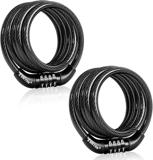 Bike Lock Cable, Bike Accessories Bicycle Lock, Bike Locks Heavy Duty Anti Theft, Combination Cable Lock for Outdoor Equipment, Black (2 Pcs, 3Ft, Preset Combo)