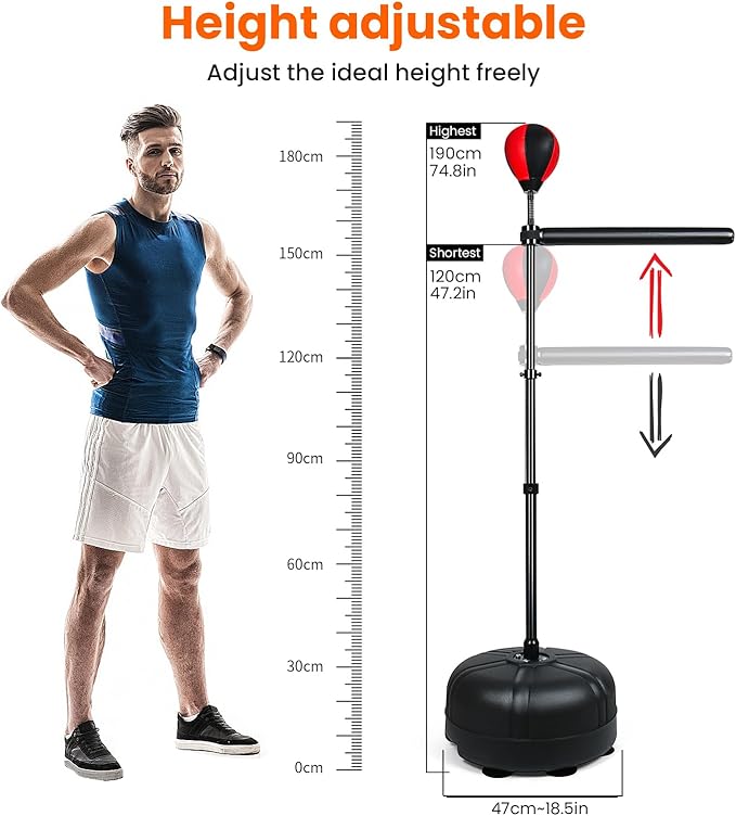 INNOLIFE Boxing Bar, Height Adjustable Boxing Spinning Bar, Boxing Bar with Punching Bag, Boxing Equipment for Teens Adults, Black & Red