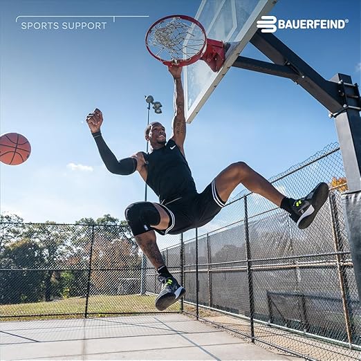 Bauerfeind Sports Knee Support NBA - Officially Licensed Basketball Knee Brace - Relief and Stabilization - Targeted Compression - Lightweight & Durable - Black, Large