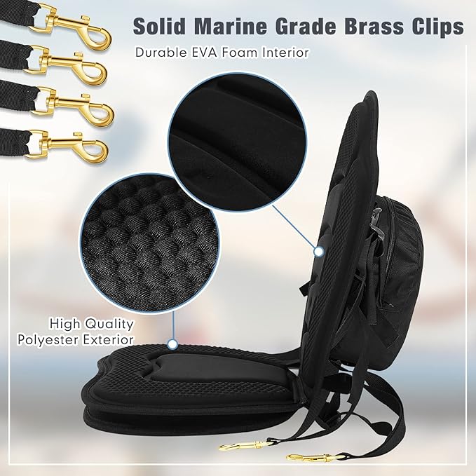 Lewtemi 2 Set Thicken Kayak Seat with Back Support Canoe Paddle Board Seat with Detachable Storage Bag Adjustable Sit on Top Paddleboard Cushion for Kayaking Canoeing Rafting