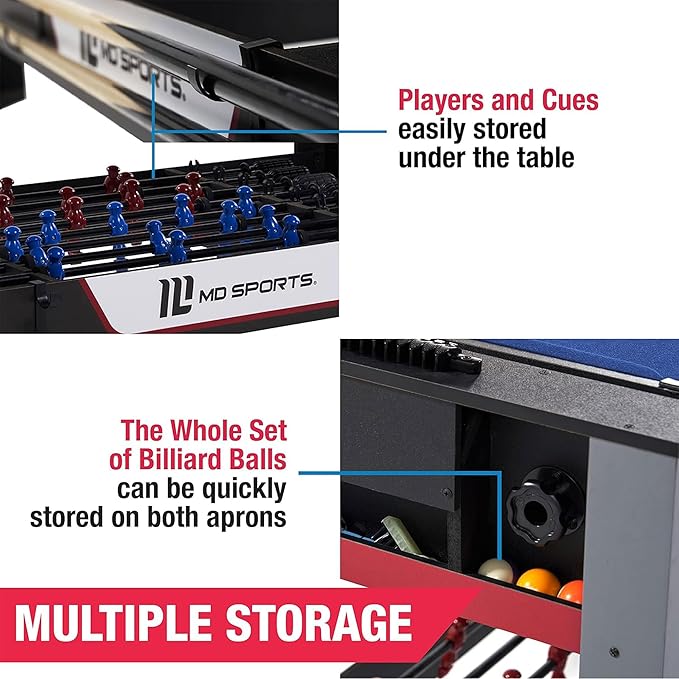 MD Sports Combination Games Multiple Styles Arcade Collection, Billiards, Ping Pong, Hockey, Basketball and Foosball Combination Kit Comes with All The Basics
