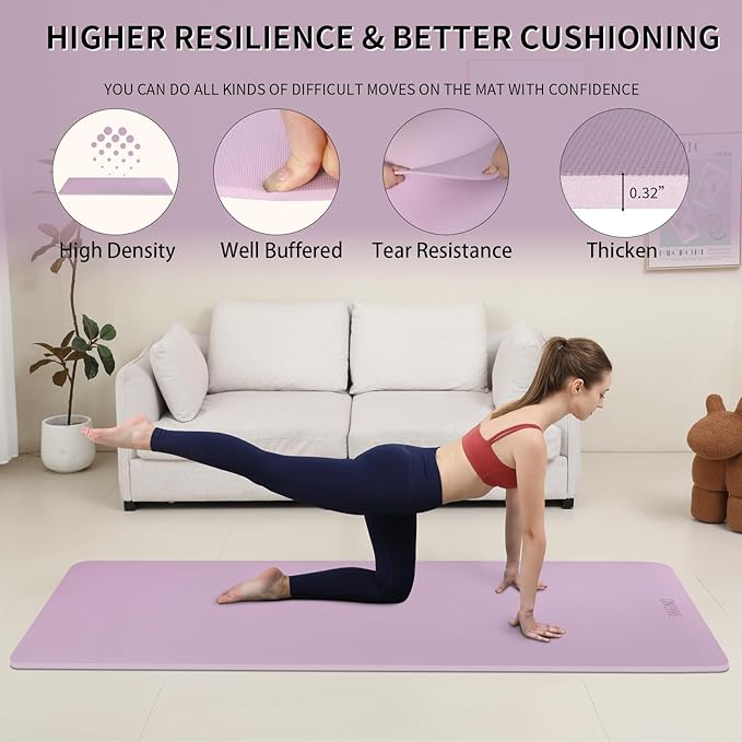 Yoga Mat Extra thick 8mm Exercise mat, Soft Lightweight TPE Fitness Mat with strap, High Elasticity, Anti-fatigue,non-slip mat for Women, Yoga, Camping, Travel, Gym & Outdoor | 72"L x 0.32"Th