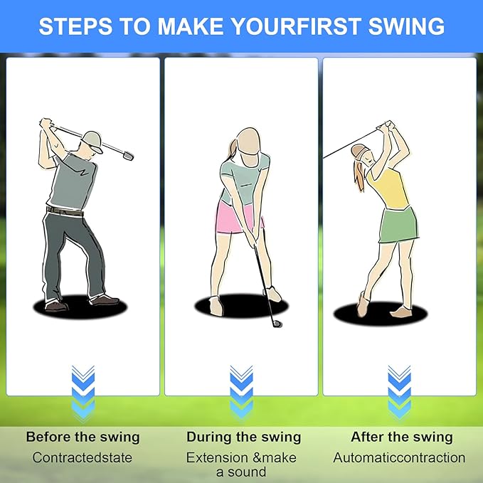 Retractable Golf Swing Training Aid, Click Stick Golf Swing Trainer, Non-Slip Golf Grip, Golf Alignment Sticks & Arm Band, Indoor Outdoor Golf Practice Accessories for Golfers