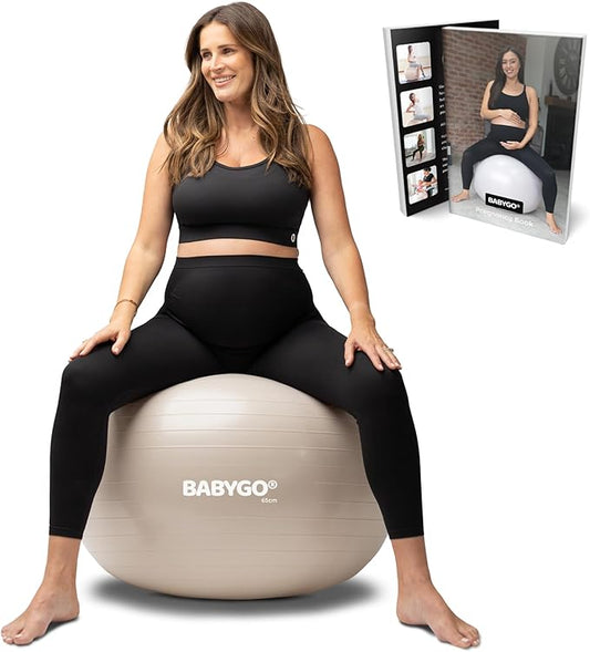 BABYGO Birthing Ball - Pregnancy Yoga Labor & Exercise Ball & Book Set Trimester Targeting, Maternity Physio, Birth & Recovery Plan Included Anti Burst Eco Friendly