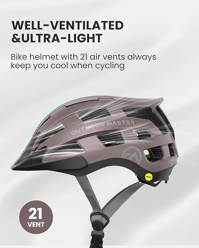 OutdoorMaster Gem II MIPS Bike Helmet with Light - Lightweight Cycling Helmet,Mountain Road Bicycle Helmet for Youth & Adult