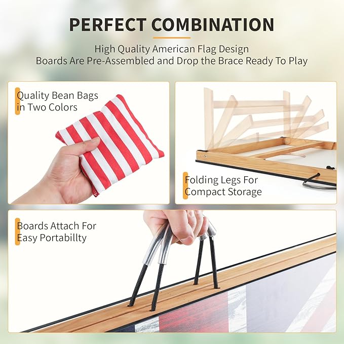 Cornhole Set, Corn Holes Outdoor Game, Regulation 2X4 Cornhole Boards, Portable Cornhole Set, Classic American Flag Cornhole Set Includes 2 Boards, 8 Cornhole Beans Bags & Carry Case