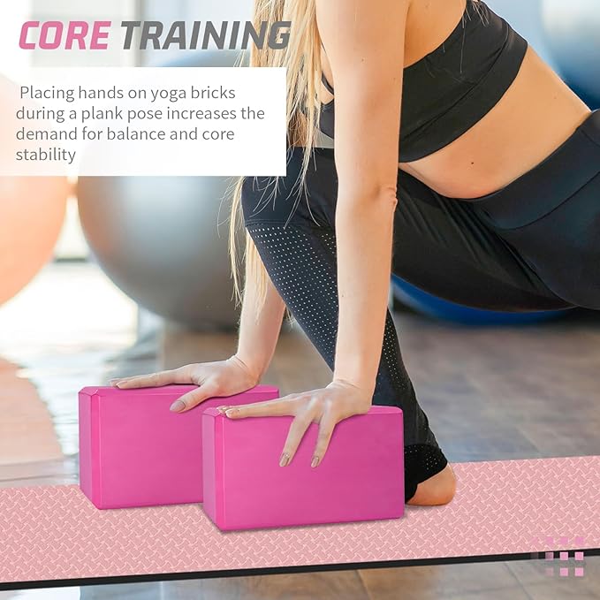 Biguphate Yoga Blocks 2 Pack, EVA Foam Yoga Block Supportive Latex-Free, Non-Slip Exercise Blocks, Yoga Accessories for Pilates, Meditation, Balance, Stretching and Deep Poses
