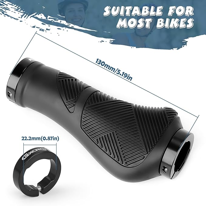 GXCROR Ergonomic Bike Handlebar Grips, Double Lock, Non-Slip Rubber, Universal 22.2mm, for MTB E-Bike
