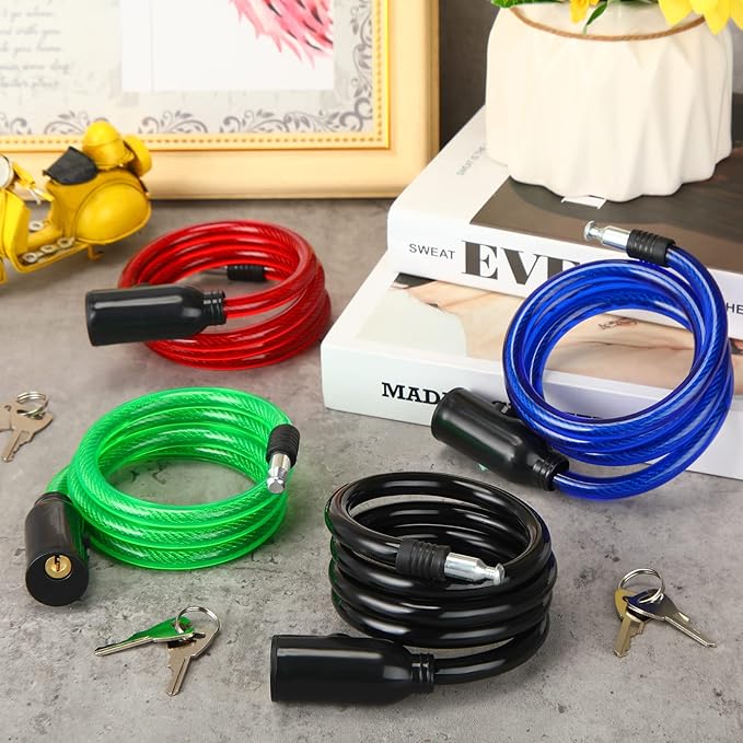 10 Pcs Anti Theft Bike Lock Secure Bike Lock Cables with Key Bicycle Chain Lock Bike Cable Lock for Protecting Your Bike Accessories, 4 Colors, 41.3 Inches Long