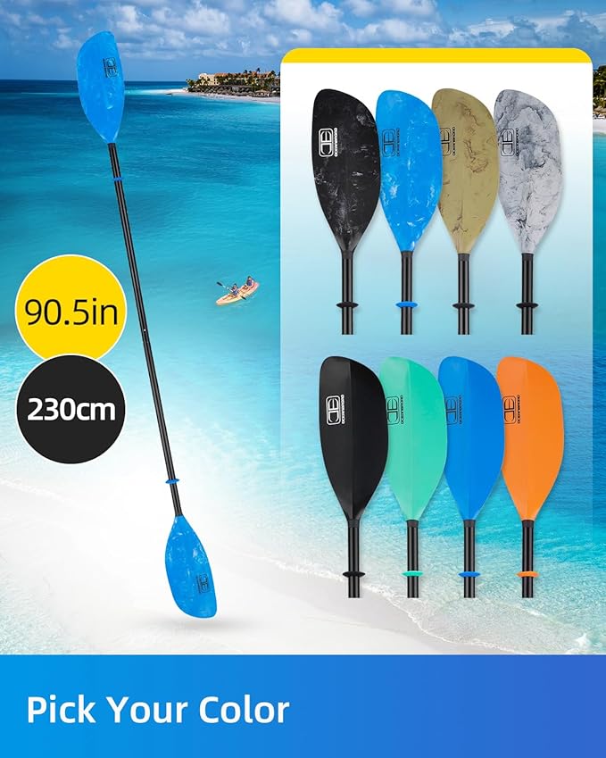 OCEANBROAD Kayak Paddle 86in/218cm, 90.5in/230cm Alloy Shaft 2-Piece Floatable Kayak Oar for Kayaking Canoeing Boating