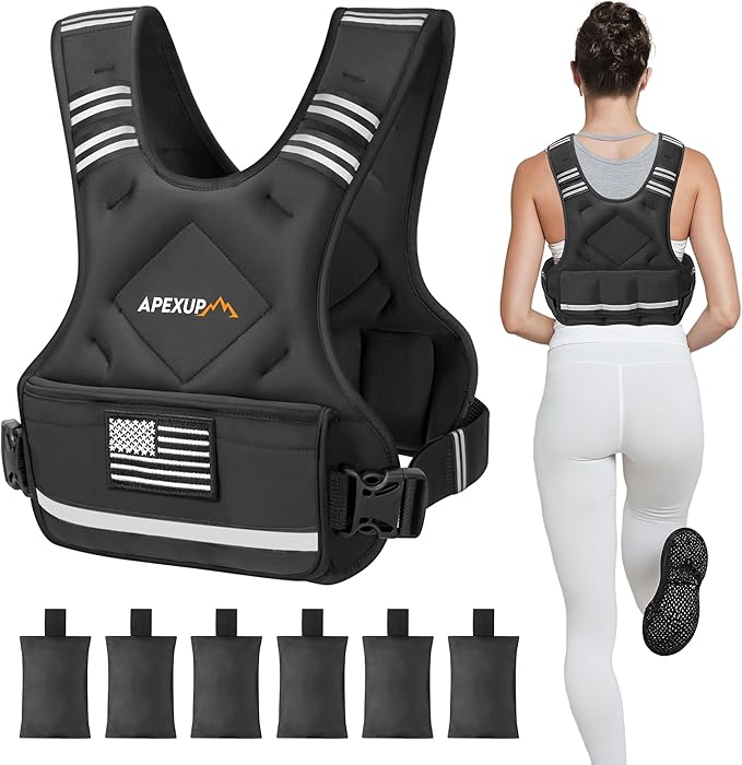 APEXUP Adjustable Weighted Vest, 4-10lb/12-18lb/20-32lb Vest with 6 Ironsand Weights and Large Pocket, Weight Vest for Men Women Strength Training, Running, Walking