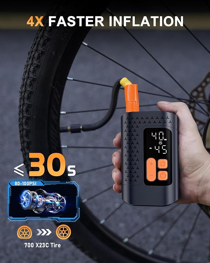 Electric Bike Pump, 160PSI Mini Bike Tire Pump, 4X Fast Bicycle Pump with Digital Pressure Gauge, Bike Air Pump with Presta Valves for Mountain Bike, Moto, Road Bike, Car and Balls
