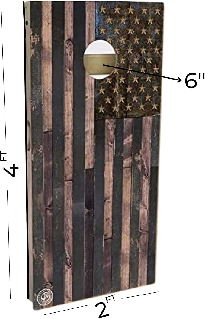 Slick Woody's Professional-Grade Cornhole Boards - 4'x2' Solid Wood Regulation Woodgrain Flag Bean Bag Toss Game with 8 Resin Filled Bags