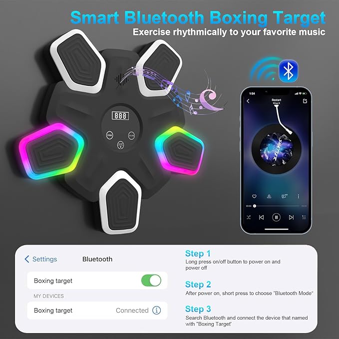 Music Boxing Machine, Intelligent Musical Punching Workout Trainer with 7 LED Color, Boxing Gloves, Smart Bluetooth, Agile Digital System and Wall-Mounted 2025 Newest Version