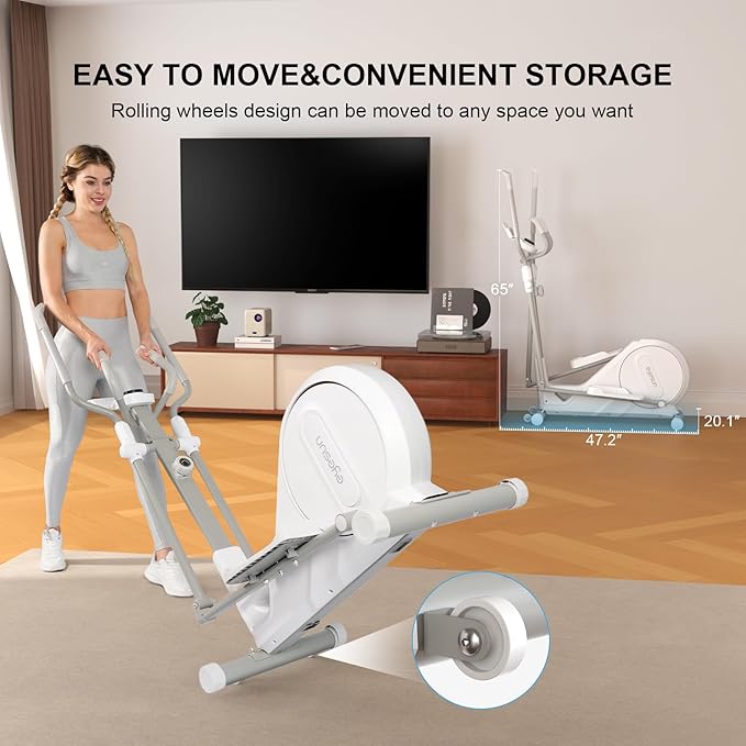 Elliptical Exercise Machine for Home,3-in-1Compact Training Machines with 16 Resistance Levels,14LB Flywheel,Low Impact Magnetic Cross Trainer,Quiet Portable Elliptical for Seniors&Small Spaces