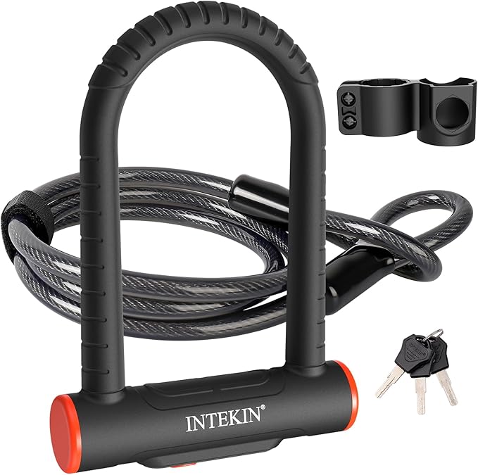 Bike U Lock Heavy Duty Bike Lock Bicycle Lock, 16mm U Lock and 3ft / 5ft / 6ft Length Security Cable with Sturdy Mounting Bracket for Bicycle, Motorcycle and More